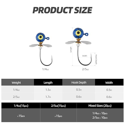 Propeller Jig Heads Mixed Set - 15PCS Fishing Jig Heads with Spinner Blades, 4 Sizes, Sharp Hooks, for Freshwater and Saltwater - size: Mixed Sizes-20pcs