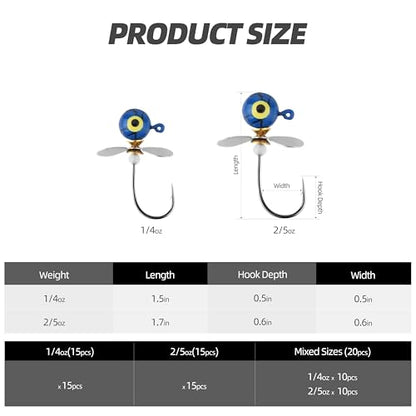Propeller Jig Heads Mixed Set - 15PCS Fishing Jig Heads with Spinner Blades, 4 Sizes, Sharp Hooks, for Freshwater and Saltwater - size: 1/4oz-15pcs