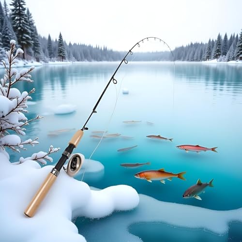 Ice Fishing Rod Combo - Telescopic Fishing Rod, Ergonomic Ice Fishing Gear,Retractable Winter Fishing Pole, Cold Weather Fishing Rod, Portable Rod Combo Suitable for Trout,Walleye and Perch（Pale Pink）