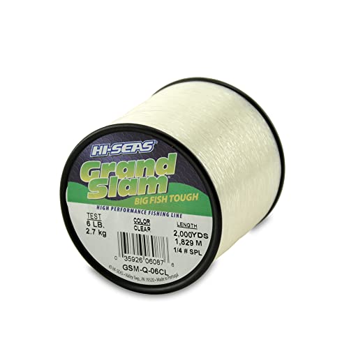 HI-SEAS Grand Slam Monofilament Fishing Line - Strong & Abrasion Resistant in Clear, Pink, Green, Smoke Blue, Fluorescent Yellow Freshwater & Saltwater – Quarter Pound Spool - color: Clear, style: 6 Lb Test, 0.25 Mm Dia, 2000 Yd