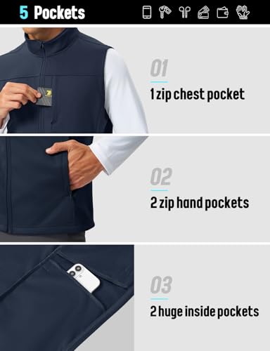 TBMPOY Men's Lightweight Softshell Vests Windproof Sleeveless Jackets Golf Outdoor Outerwear Summer Hiking Travel Cycling - color: Dark Blue, size: 3X-Large