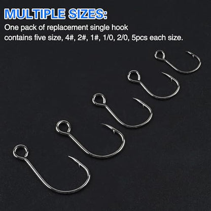 Inline Single Hooks, Inline Fishing Hooks for Treble Hook Replacement Lures Plugs Baits Large Eye with Barbed Saltwater Freshwater Fishing, #4#2#1 1/0 2/0 - size: 4#-100pcs