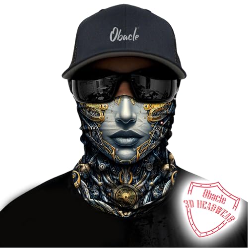 Obacle Skull Face Mask for Women Dust Wind Sun Protection Rave Festival Riding - color: Women Gold Gray Face