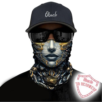 Obacle Skull Face Mask for Women Dust Wind Sun Protection Rave Festival Riding - color: Women Gold Gray Face