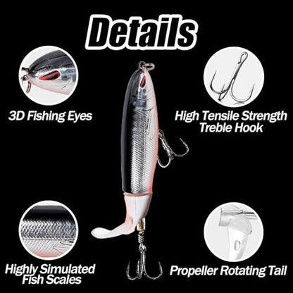 Fishing Lures Bass Popper Topwater 5pcs FS/YE-04 | Rotating Tail Bionic Swimming Lure, for Bass Trout Walleye Catfish Pike,Freshwater ,Saltwater,Crankbaits - color: B, size: 4.33'',0.6oz