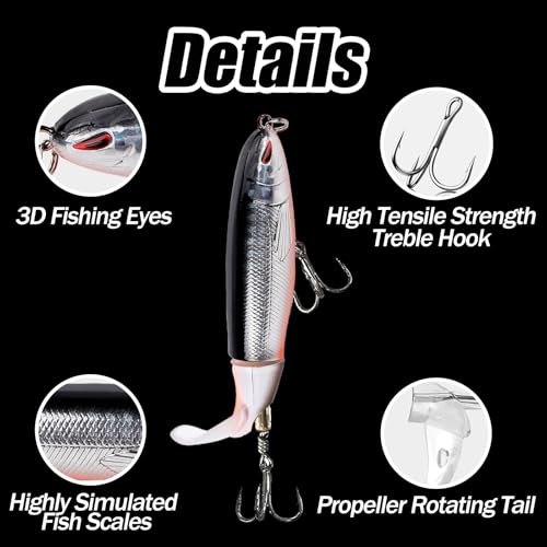 Fishing Lures Bass Popper Topwater 5pcs FS/YE-04 | Rotating Tail Bionic Swimming Lure, for Bass Trout Walleye Catfish Pike,Freshwater ,Saltwater,Crankbaits - color: B, size: 5.38'',1.27oz