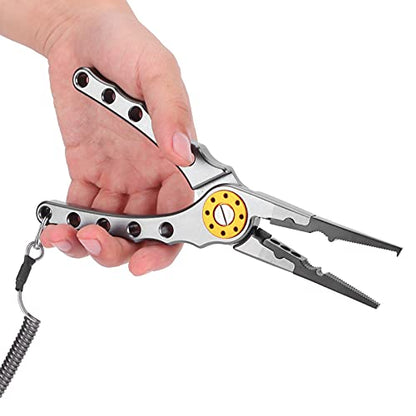 Fishing Pliers, Premium Stainless Steel Jaw with Anodized Aluminum Handle for Hook Removal Line Cutting and Split Ring Opening Saltwater Freshwater Anglers Grey 7.9 Inch - color: Grey