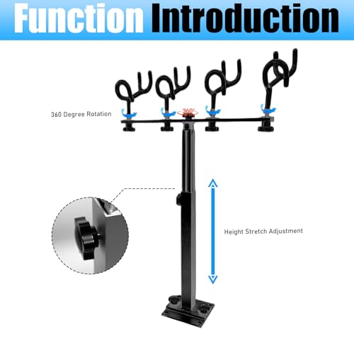 Fishing Rod Holder for Boat,Marine Fishing Pole Rack with The Function of Holding Four Fishing rods and 360 Degree Rotation & Adjustable Height,Includes mounting Plate. - color: Black