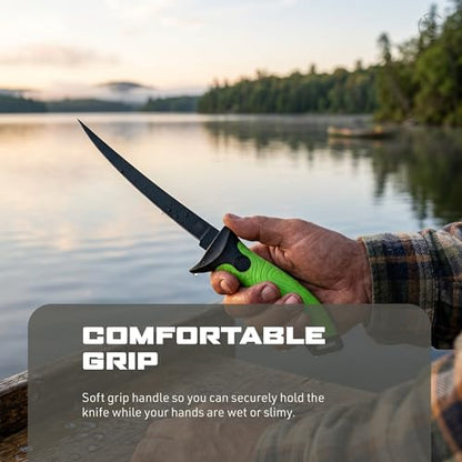 Googan Squad 7 Inch Fishing Fillet Knife with Sharp Stainless Steel Blade and Soft Grip Handle for Cleaning Bass, Walleye, Catfish and Panfish - style: 7" Fillet Knife