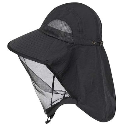 Mosquito Fishing Safari Mesh Net Hat with Neck Flap, Sun Protection Women Men Bug Cap, Hidden Netting Boonie - color: Black