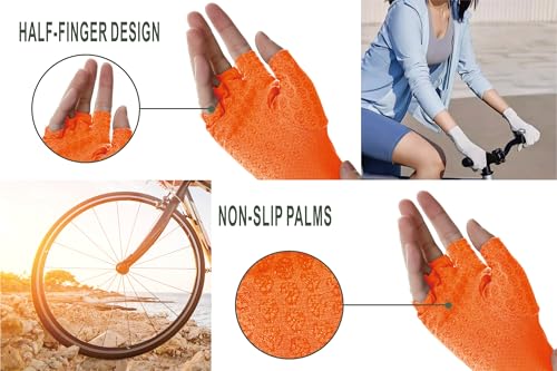 Men's Women's SPF Fingerless Gloves Mittens Sun Protection Unisex Driving Gloves UPF 50+ With Silicone Gel - color: Orange, size: X-Small