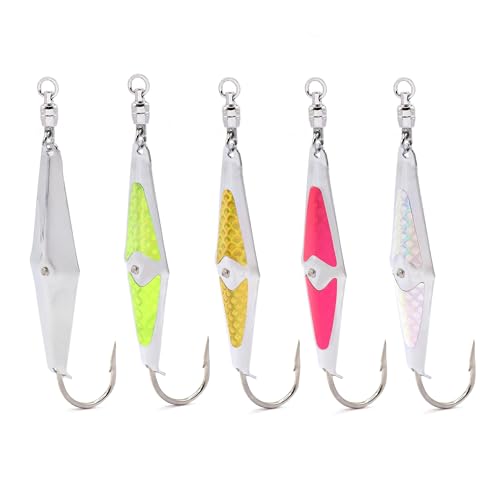 CLARKSPOON Spoon-Squid Precision Fishing Spoon for Spanish Mackerel, Bluefish, Tuna, Atlantic Bonito, & More! - Size 0 Spoon-Squid w/Ball Bearing Swivel - 5 Pack Assortment