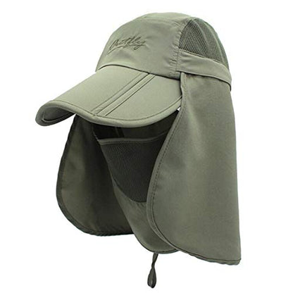 Surblue Neck Face Flap Outdoor Cap UV Protection Sun Hats Fishing Hat Quick-Drying UPF50+ - color: B-army Green, size: Medium