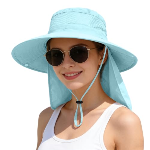 ZOORON Sun Hats for Men Women Fishing Hat with Neck Flap,UPF 50+ Sun Hat Waterproof Wide Brim Bucket Hats for Safari Hiking - color: 1-blue(neck Flap)
