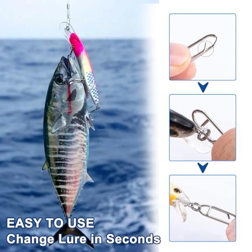 280Pcs Fishing Power Clips, Fishing Speed Clips for Fishing Lure Quick Change, High Strength Stainless Steel Clips Snap Freshwater Saltwater Crankbait Popper Lure Connector Tackle (S:120, M:100, L:60)