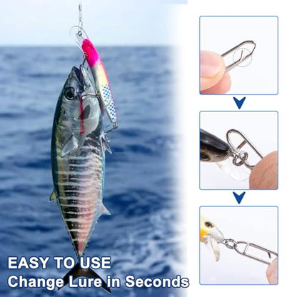 280Pcs Fishing Power Clips, Fishing Speed Clips for Fishing Lure Quick Change, High Strength Stainless Steel Clips Snap Freshwater Saltwater Crankbait Popper Lure Connector Tackle (S:120, M:100, L:60)