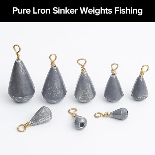 Realure 25Pcs Assorted Iron Fishing Sinkers with Built-in Swivel, 8 Sizes 2g-30g Small Mixed Weights, Freshwater Lake Inshore Saltwater Bottom Rig Tackle for Bass Walleye Mackerel Perch