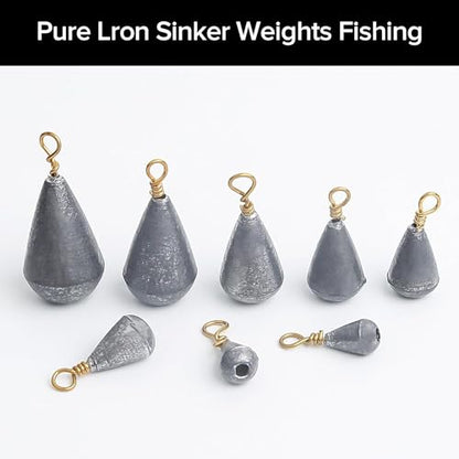 Realure 25Pcs Assorted Iron Fishing Sinkers with Built-in Swivel, 8 Sizes 2g-30g Small Mixed Weights, Freshwater Lake Inshore Saltwater Bottom Rig Tackle for Bass Walleye Mackerel Perch