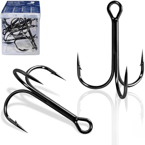 Pristis 3X Strong Fishing Treble Hooks, High Carbon Steel Sharp Barbed Tripple Round Bend Hook Kit Set for Lure Bait, Needle Point for Saltwater Freshwater Bass Trout Tuna Catfish Pike - size: 6/0 - 8 Pack
