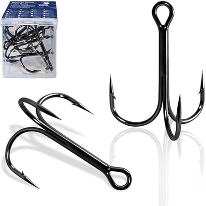 Pristis 3X Strong Fishing Treble Hooks, High Carbon Steel Sharp Barbed Tripple Round Bend Hook Kit Set for Lure Bait, Needle Point for Saltwater Freshwater Bass Trout Tuna Catfish Pike - size: 6/0 - 8 Pack