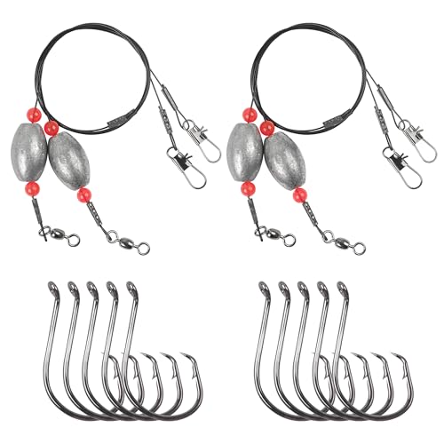 Grouper Rig Saltwater Weighted Fishing Egg Sinker Rigs with Circle Hook Carolina Flounder Rig Surf Fishing Rigs Bottom Rig Catfish Leaders Rig Ready Grouper Rigs - style: 1oz Rig Kit-14pcs