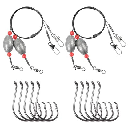 Grouper Rig Saltwater Weighted Fishing Egg Sinker Rigs with Circle Hook Carolina Flounder Rig Surf Fishing Rigs Bottom Rig Catfish Leaders Rig Ready Grouper Rigs - style: 1oz Rig Kit-14pcs