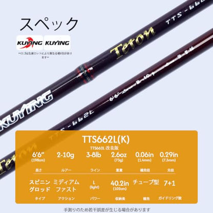 Teton 5'2"-6'6" BFS Fishing Rod Casting & Spinning, Ultra Light Rods, 40T Carbon Fiber Blank, Fuji Guides & Reel Seat, MF Fast Action, 2 Piece Travel Trout Lure Pole - size: Spin 6'6"-L-M Fast-TTS662L(K)