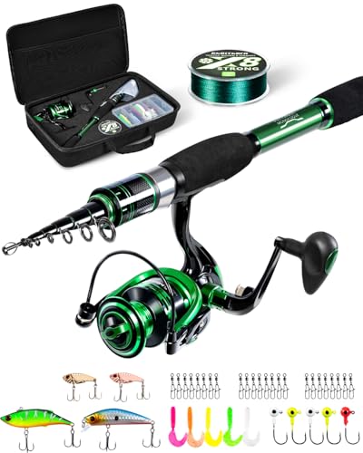 Ghosthorn Fishing Rod and Reel Combo Graphite Telescoping Fishing Pole Portable Travel Kit with Carrier Bag for Freshwater Saltwater - size: 8 ft, style: Full Kit With Carrier Case