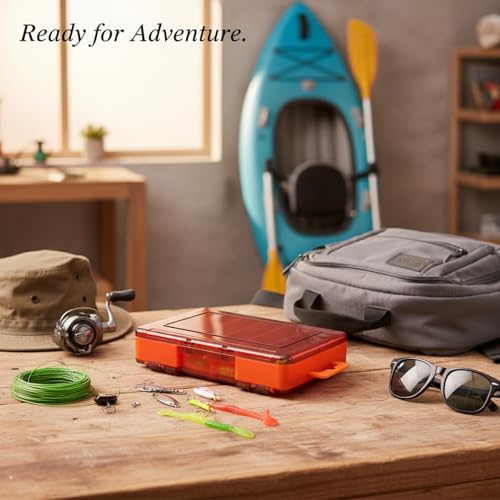 Double-Sided Fishing Lure Box, Slim PU Leather Tackle Organizer for Kayak & Travel, 13 x 3.3 x 1.6 Inches - color: Orange