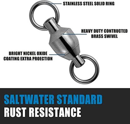 Dr.Fish 50 Pack Ball Bearing Fishing Swivels, Swivels Fishing Tackle Saltwater, Freshwater Stainless Heavy Duty Lure Leader Line Connector #4 - size: #4-200LB(0.92")