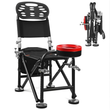 Foldable Fishing Chair with 2 Rod Holders & Iron Frame, Heavy Duty 300lb Portable Adjustable Camping Chair for Bank Fishing Outdoor Adventures Black - color: Red
