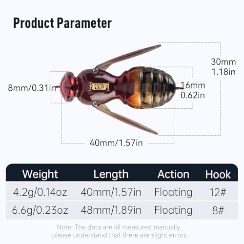 Kingdom Wasp Crawl Bait Insect Bionic Floating Fishing Lures Swimbaits Hard Artificial Baits Lure Freshwater and Saltwater Bass Carp Pike Walleye Fishing ABS Material Carbon Steel Three Book Hook - color: 12, size: 4.2g