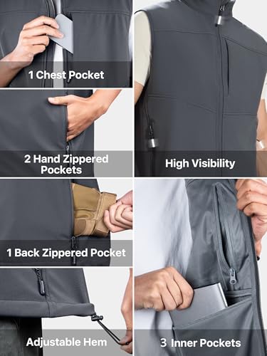 FREE SOLDIER Men's Lightweight Golf Vest Outerwear Windproof Sleeveless Softshell Jacket Running Vest - color: Gray, size: 3X-Large