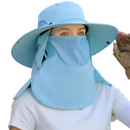 Sun Hat Unisex Face Coverage Shield Neck Flap Cap Garden Lawn Work Sports Hiking Fishing Hats - color: Kcl015-lanse