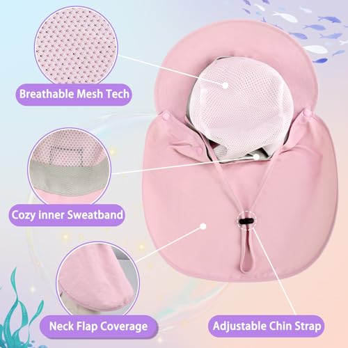 Kids Sun Hat with Detachable Neck Flap for Boys & Girls Wide Brim Fishing Hat for Kids Water Resistant UV Protection - color: 1 Pack-light Pink