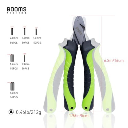 Booms Fishing CP2 Fishing Crimping Tool for Single-Barrel Sleeves, with 300pcs Sleeves, Green - style: Green Crimping Pliers with 300pcs Sleeves