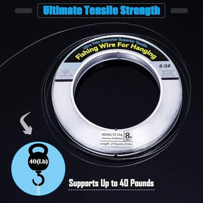 Clear Fishing Wire, Monofilament Fishing Line, Clear String for Hanging, Invisible Strong Wire Nylon Thread for Hanging Balloon Garland Picture Decorations - size: 0.45mm/820ft/24lb