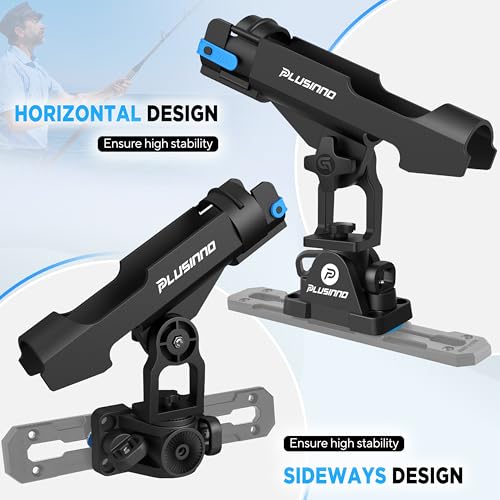 PLUSINNO 2 in 1 Fishing Rod Holders for Boat, Kayak Fishing Rod Holder, Fishing Pole Holders for Track Mount / Deck Mount, Fishing Gear with Fishing Rod Protective Strap, Fishing Accessories & Gifts - color: Rod Holder - 1 Pack(No Track)
