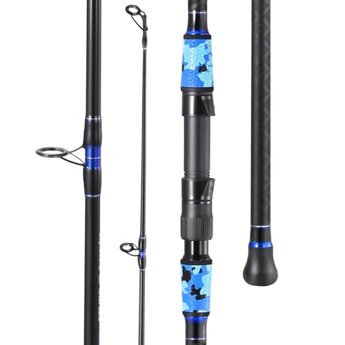 Sougayilang Surf Fishing Rod Portable Travel MH/H Surf Spinning Rod 4 Piece Carbon Fiber Saltwater Fishing Rod 10'/11'/12'/15' - color: blue, size: 12ft-Spinning-4Pc-H
