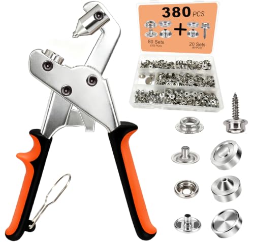 Snap Fastener Tool Kit, 100 Sets Boat Cover Snaps with Snap Setter Tool | Labor-Saving Auto Align Snap Installation Tool, Snap Repair Kit with 380 Pcs 15mm Stainless Snaps for Covers, Canvas, Tarps