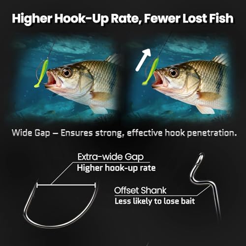 FishTrip 50/100/120pcs EWG Hooks for Bass Fishing Hooks, Extra Wide Gap Offset Worm Hook Texas Rig Fish Hooks for Bass Trout Freshwater Saltwater #4 #2 #1 1/0 2/0 3/0 4/0 5/0 - size: 2/0_100pcs