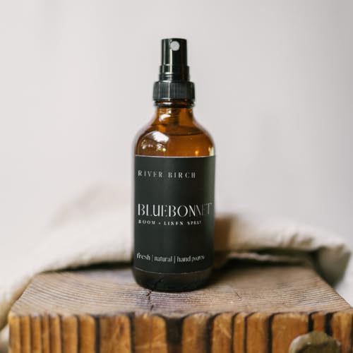 River Birch Bluebonnet Scented Linen and Room Spray | Home Fragrance | 4 oz Glass Amber Bottle | Luxury Signature Scent | Handmade in Texas - color: Bluebonnet