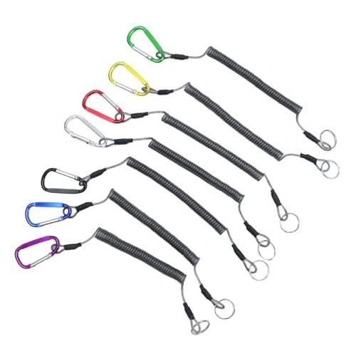 Dnyta 7 Pcs Retractable Wire Key Lanyard, High Elastic Steel Wire Fishing Lanyards with Carabiner and Keychain, Tool Lanyard for Keys Pliers Boating, Multi Colored