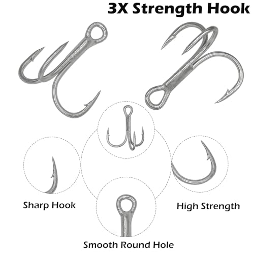 Treble Fishing Hooks 3X Strong 50PCS Triple Hooks Sharp Barbed Round Bend for Freshwater Saltwater Lures Fish - color: White, size: 2# 50pcs