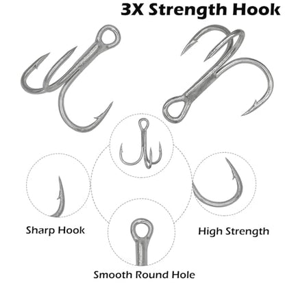 Treble Fishing Hooks 3X Strong 50PCS Triple Hooks Sharp Barbed Round Bend for Freshwater Saltwater Lures Fish - color: White, size: 2# 50pcs