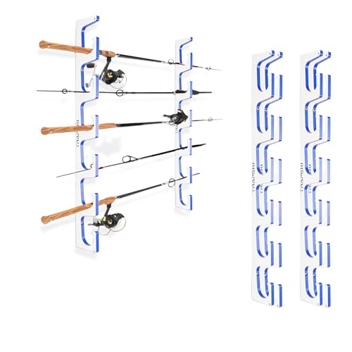 TRAPSKI Made in the USA Premium Fishing Rod/Pole Holder Rack Organizer | Wall or Ceiling Mounted Fishing Rod Rack | Marine Grade HDPE Plastic | Rod Holder for up to 12 | Stackable - 2 Pack - color: H6 White/Blue