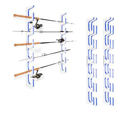 TRAPSKI Made in the USA Premium Fishing Rod/Pole Holder Rack Organizer | Wall or Ceiling Mounted Fishing Rod Rack | Marine Grade HDPE Plastic | Rod Holder for up to 12 | Stackable - 2 Pack - color: H6 White/Blue