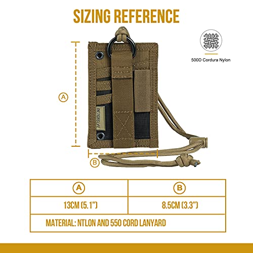 OneTigris Tactical ID Card Holder Hook & Loop Patch Badge Holder Neck Lanyard Key Ring and Credit Card Organizer (Coyote Brown) - color: Brown