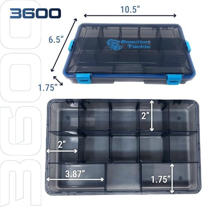 Reaction Tackle Standard Tackle Trays, Plastic Tackle Box Organizers with Four Secure Latches, Removable Dividers and Semi Transparent Lid for Fishing Storage - 3600 (4-Pack) - size: 3600 (4-Pack)