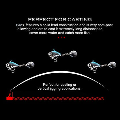 Fishing Lures VIB Tail Spinners Bait Metal Sinking Lures Fishing Jigs Blade Baits Bass Crankbait Fishing Spinner Blade for Bass Fishing Lure Kit with Tackle Box